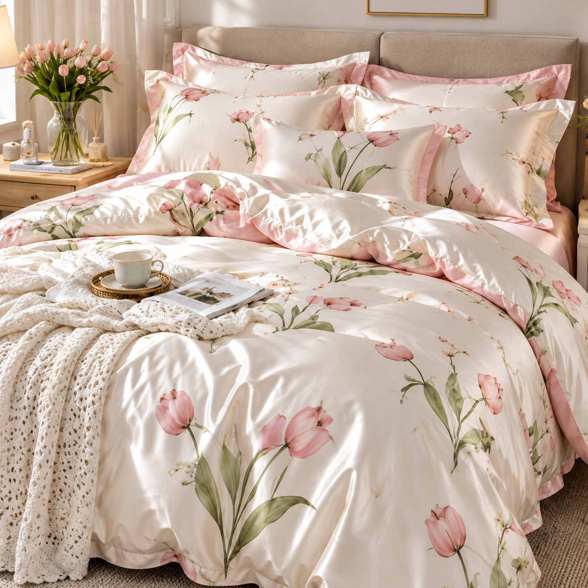 Pink Tulip Floral Bedding Set
