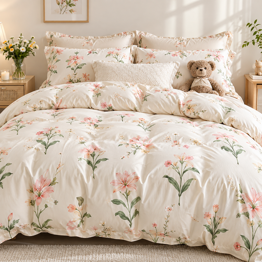 Cream Floral Bedding Set
