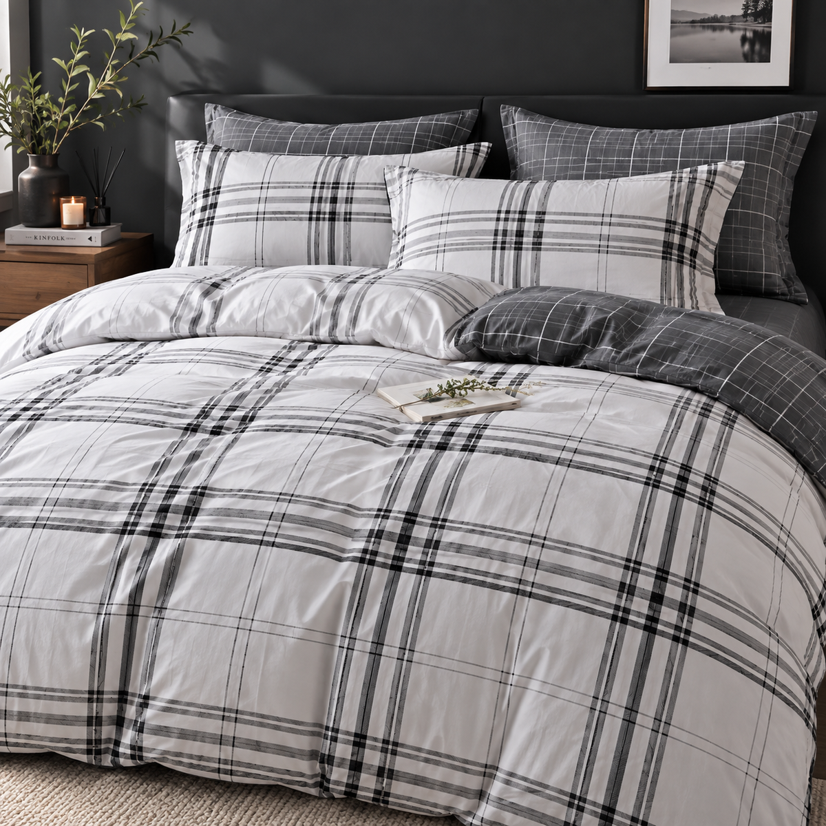 Classic Black & Gray Plaid Bedding Set
