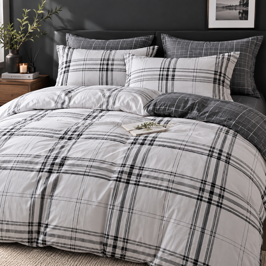 Classic Black & Gray Plaid Bedding Set