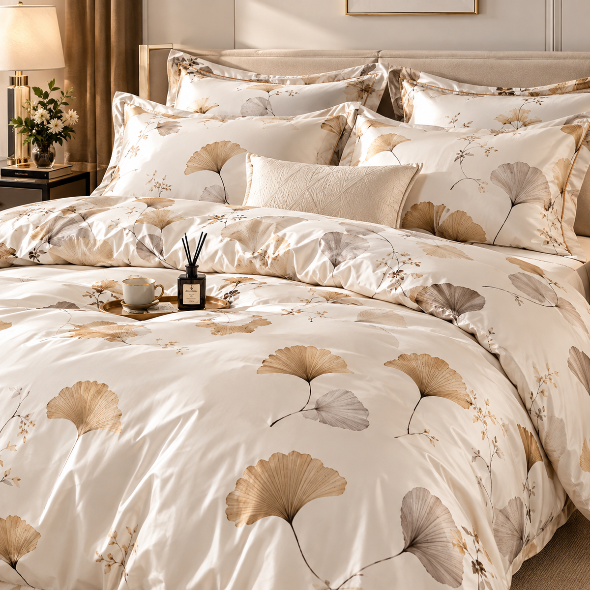 Champagne Gold Ginkgo Leaf Bedding Set