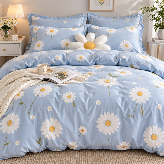 Sky Blue Daisy Floral Bedding Set