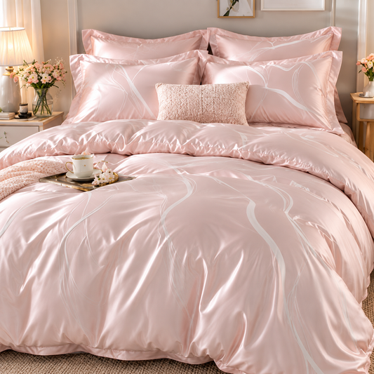 Blush Pink Abstract Line Bedding Set